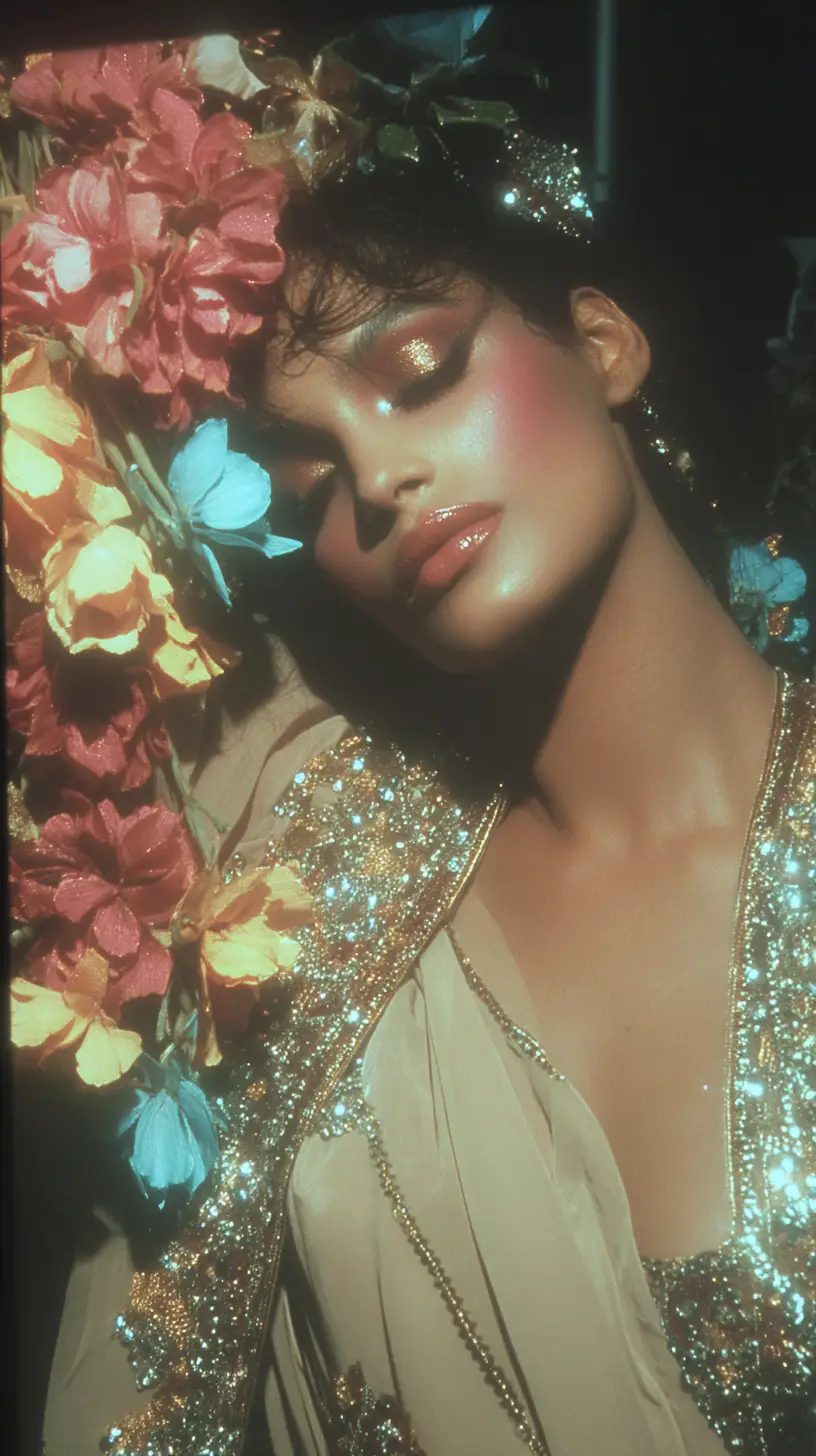 Surreal fantasy fashion portrait with luminous gradient hair