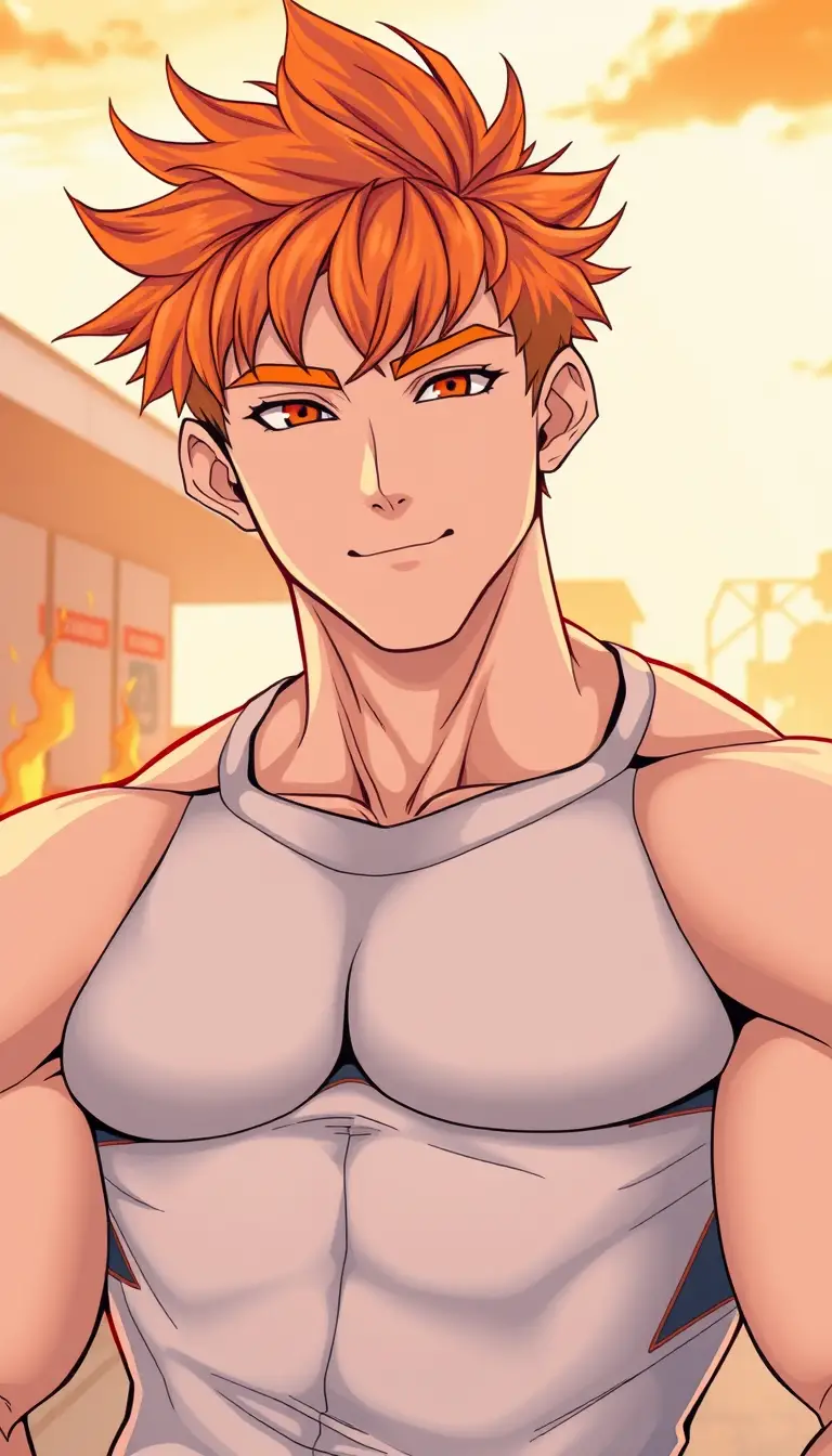 Confident orange haired man in sporty outfit at sunset
