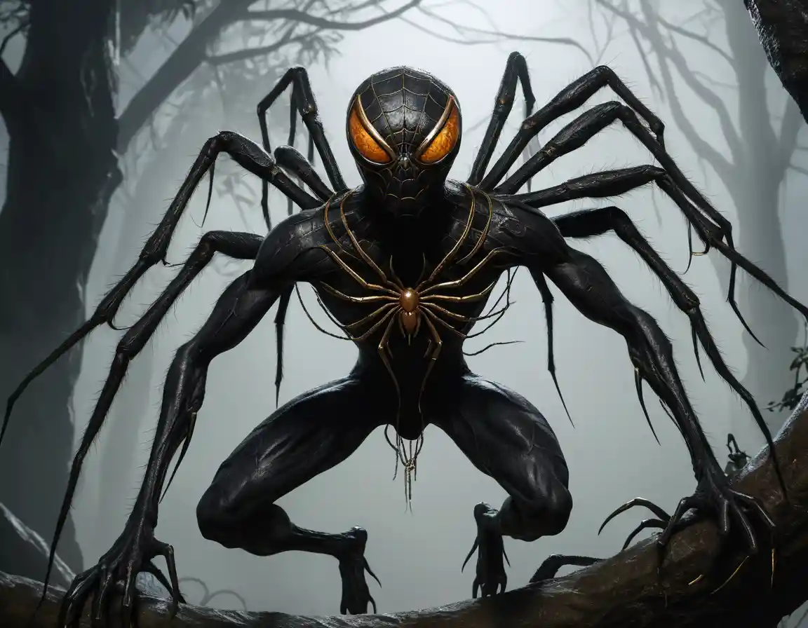 Terrifying Spider Humanoid Monster In A Moonlit Jungle