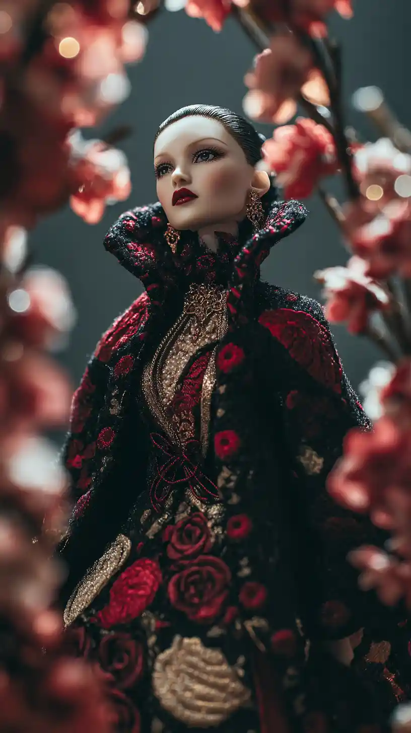 Romantic fashion portrait of a woman in a floral robe