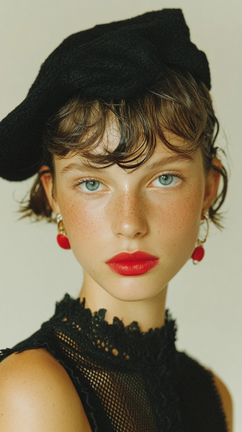 Retrato de belleza segura con cabello engominado y labios intensos