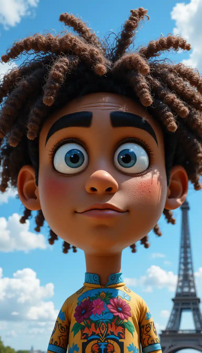 Multicultural man portrait in Pixar style with neon graffiti