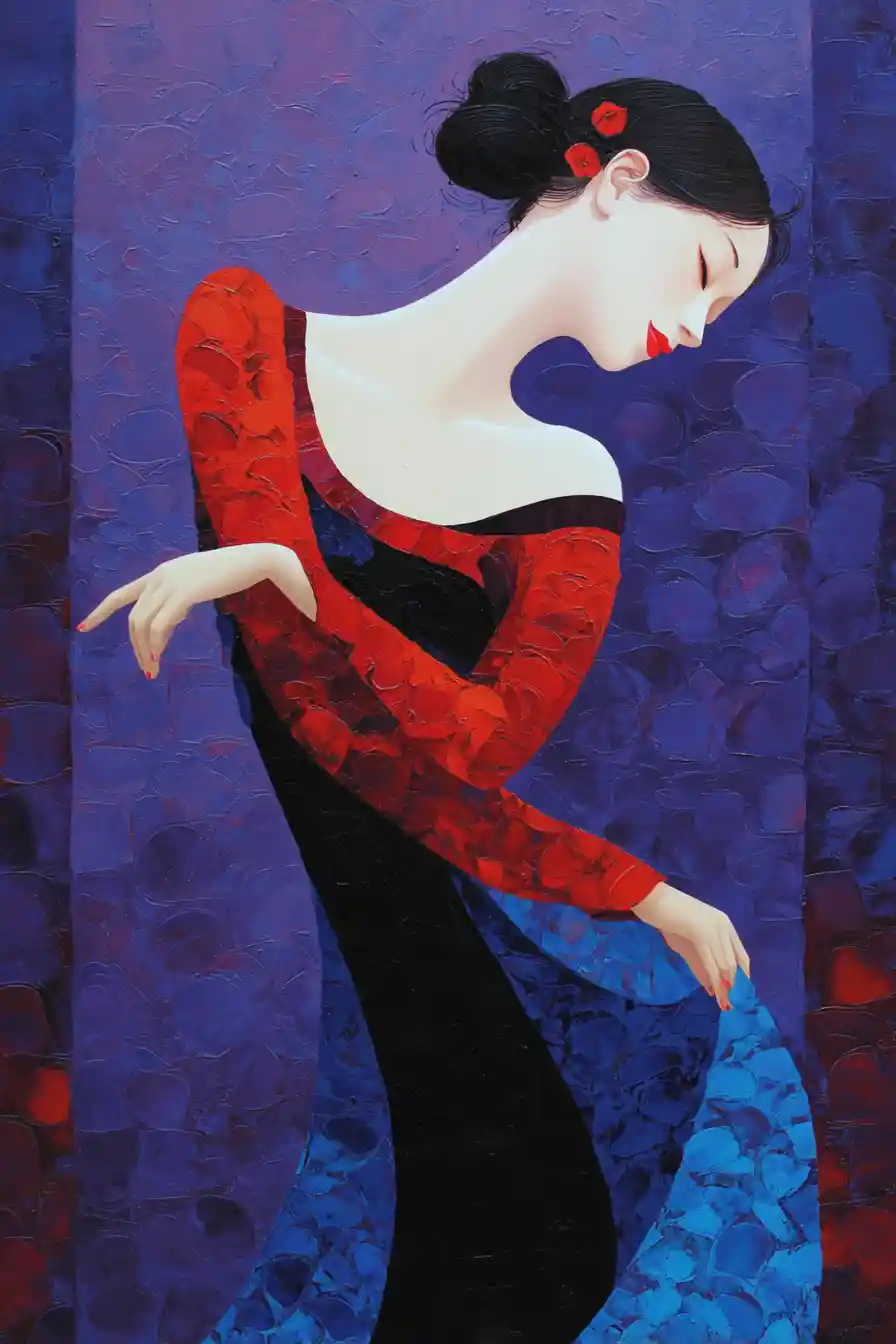 Anime dancer in a graceful minimalist Klimt inspired pose