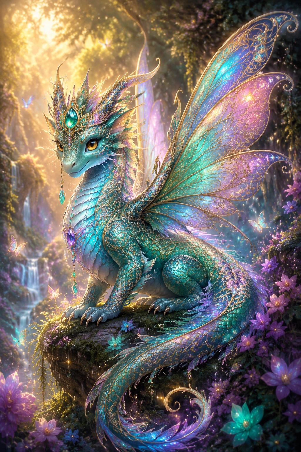 Ethereal Fairy Dragon Resting In Enchanted Forest Glade