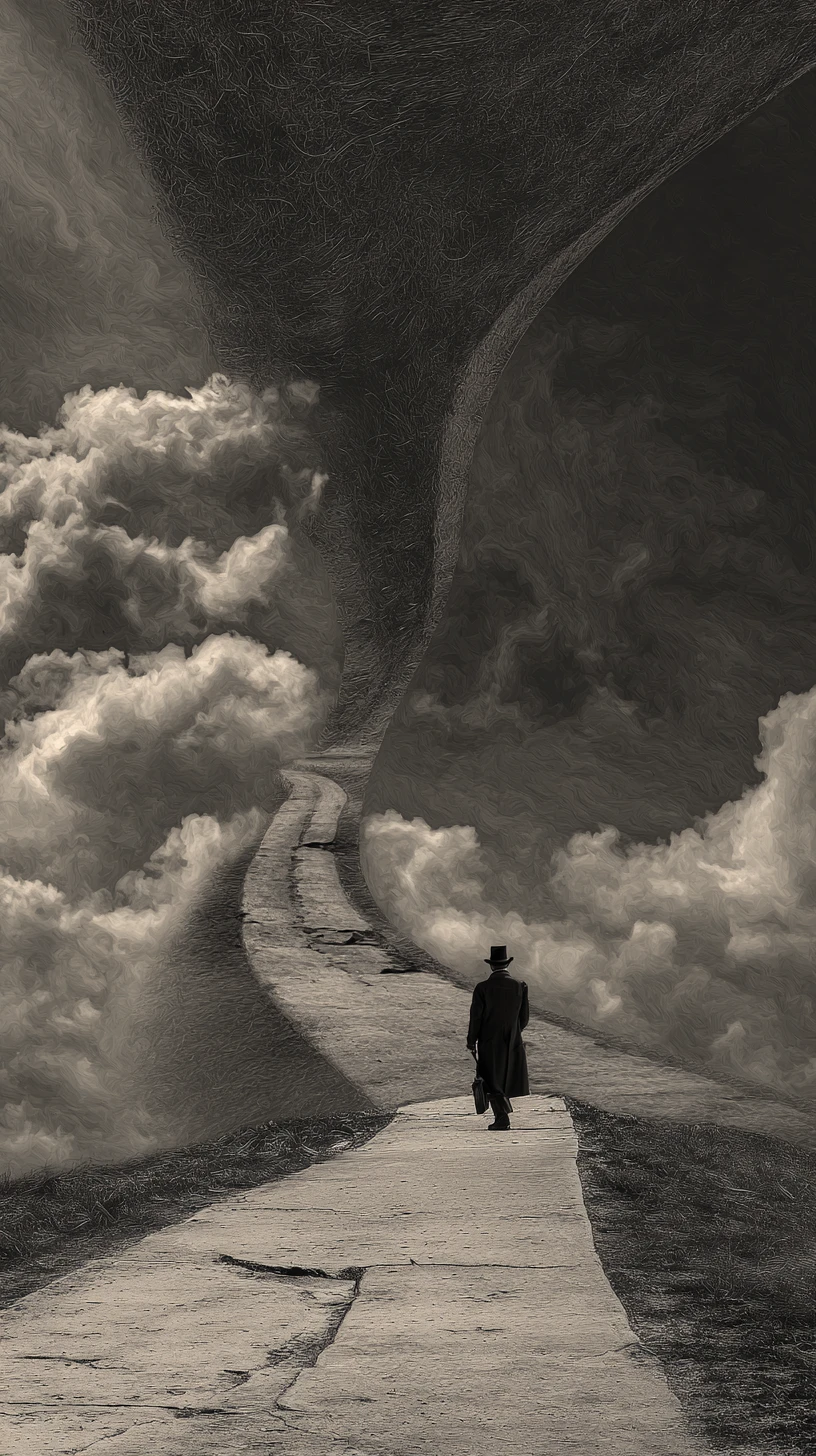 Solitary figure drifting forward with the passing moments