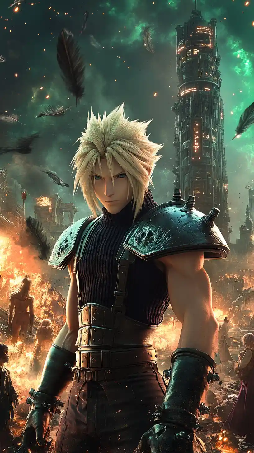 Blond warrior with massive sword in ruined dark city