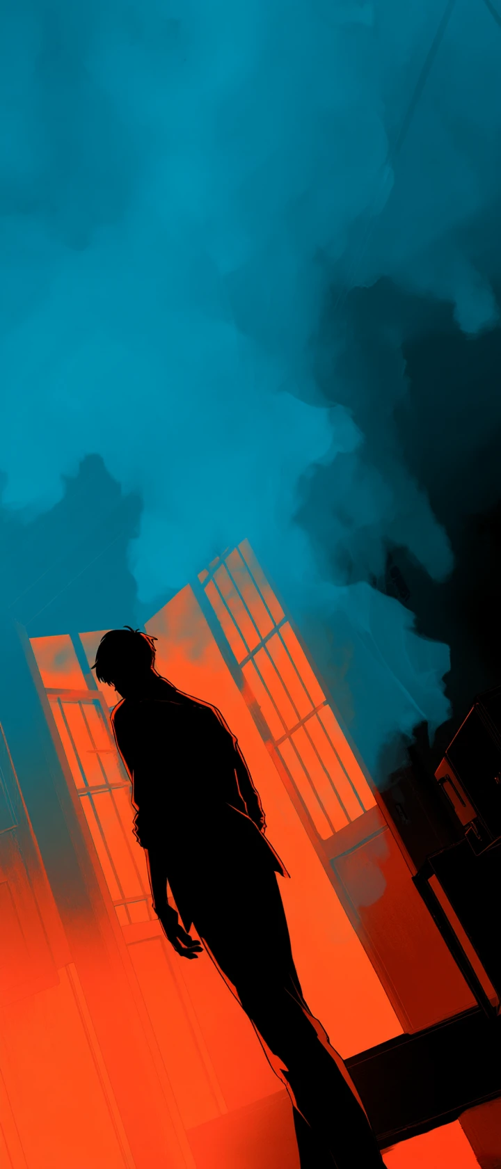 Anime detective walking through room with thermal lie trails