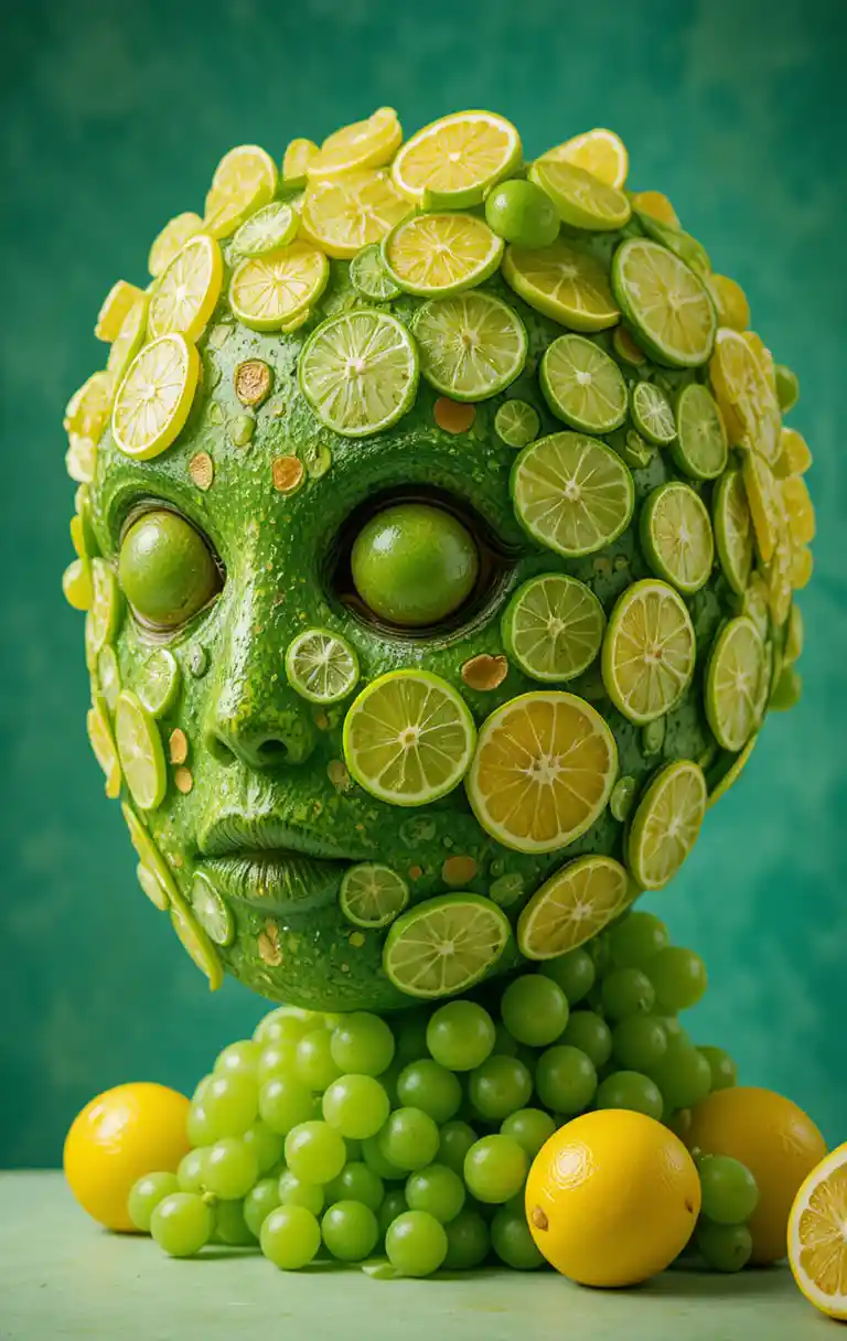 Whimsical citrus and watermelon head made from fresh fruit
