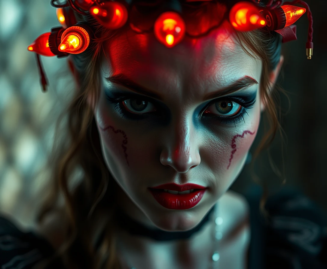 Surreal fantasy woman with dark comic horror expression
