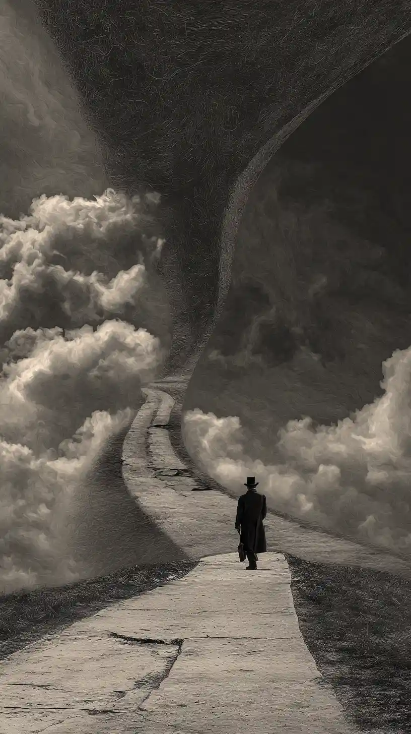 Solitary figure drifting forward with the passing moments