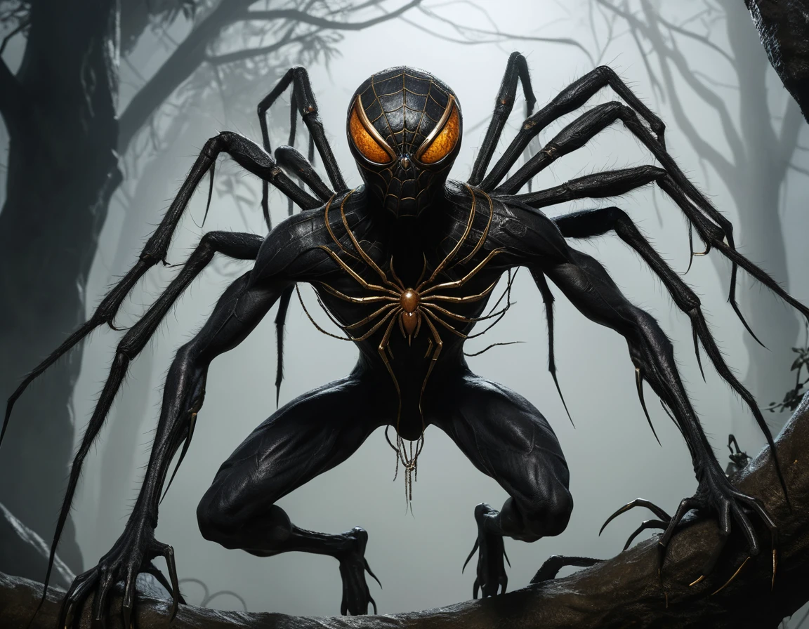Terrifying Spider Humanoid Monster In A Moonlit Jungle