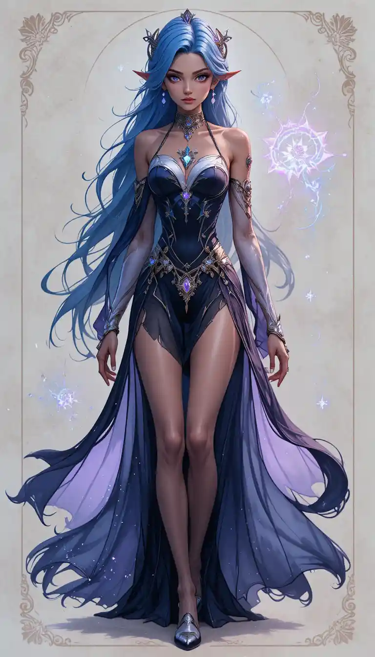 Young fantasy witch woman with glowing violet eyes