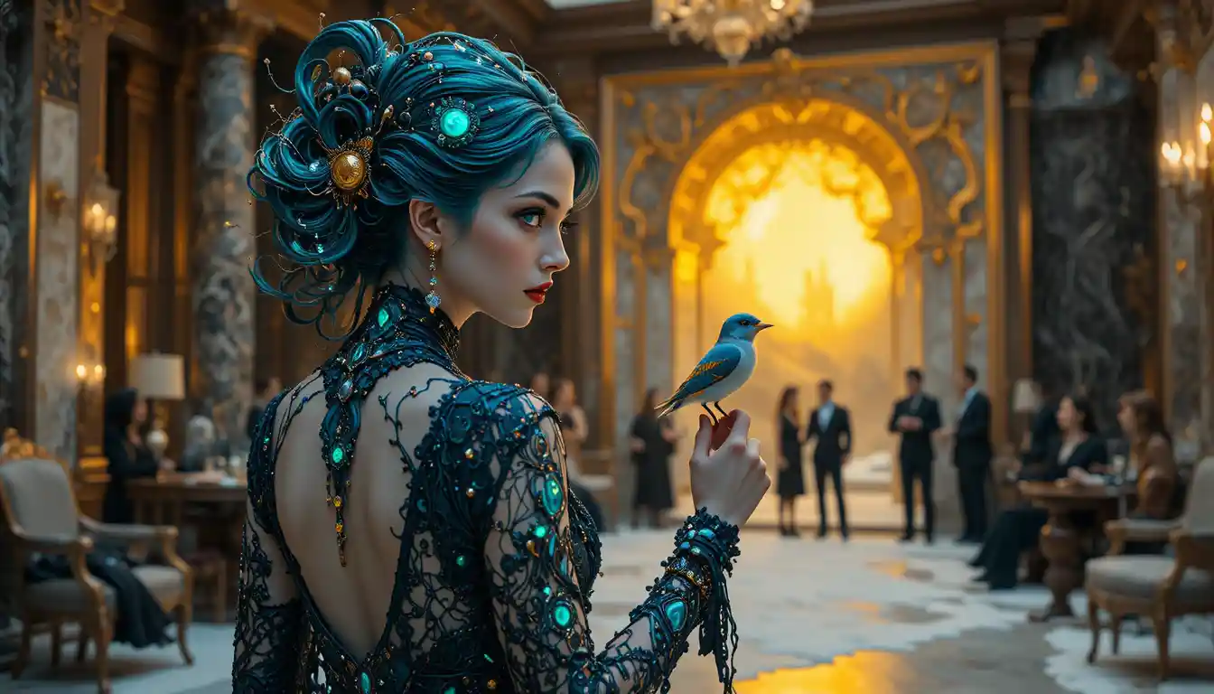 Couple Dancing Intimately In A Dimly Lit Grand Ballroom