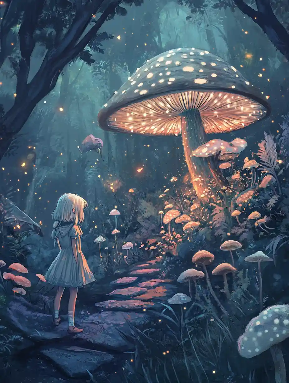 Whimsical forest fairy in a vivid enchanted woodland