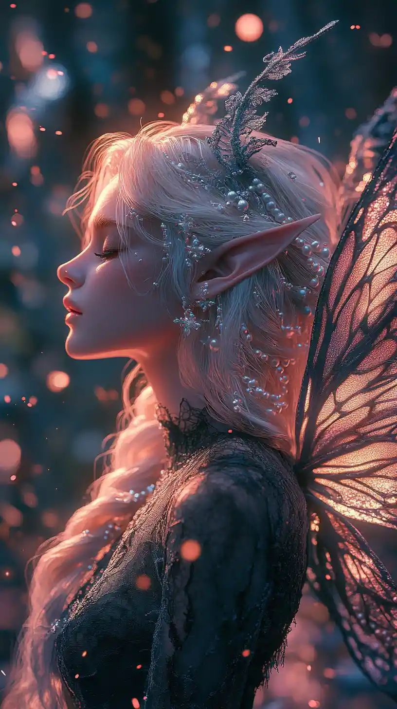 Ethereal fairy girl in a glowing mystical forest