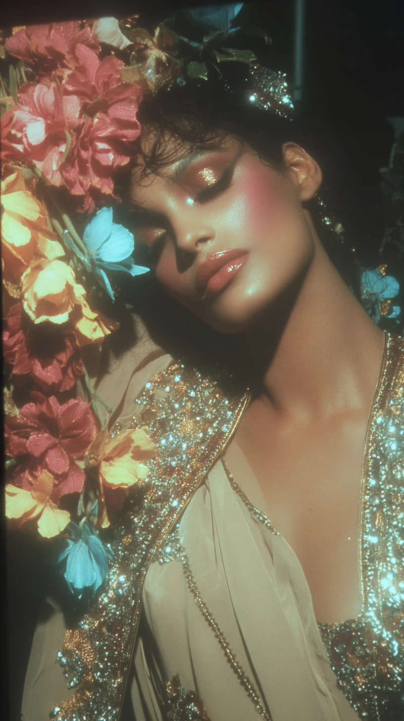 Retrato de moda fantástica surreal con cabello luminoso en degradado