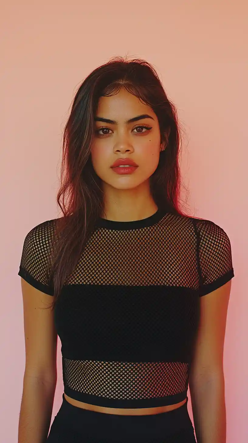 Confident beauty portrait with slick hair and bold lip