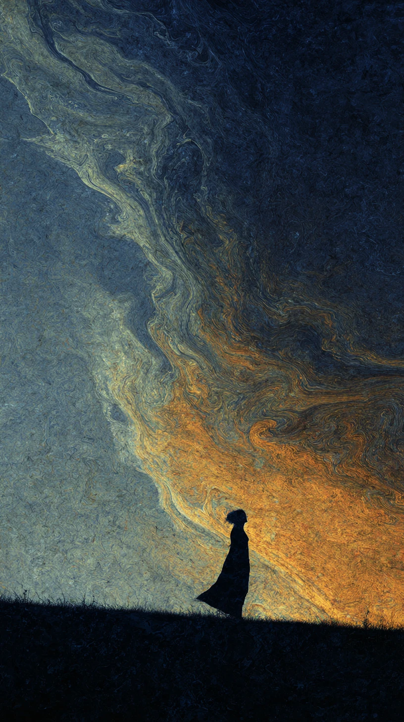 Solitary figure drifting forward in an endless present