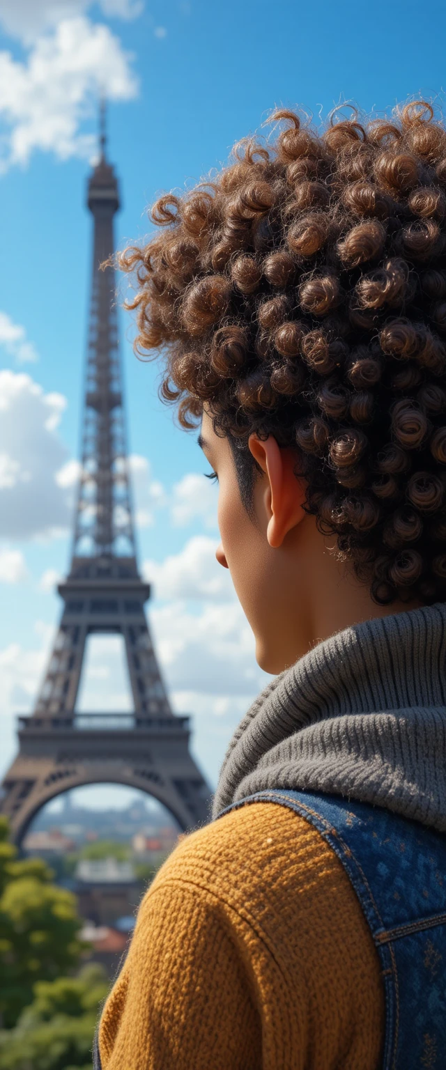Pixar style cotton doll portrait of a curly haired man