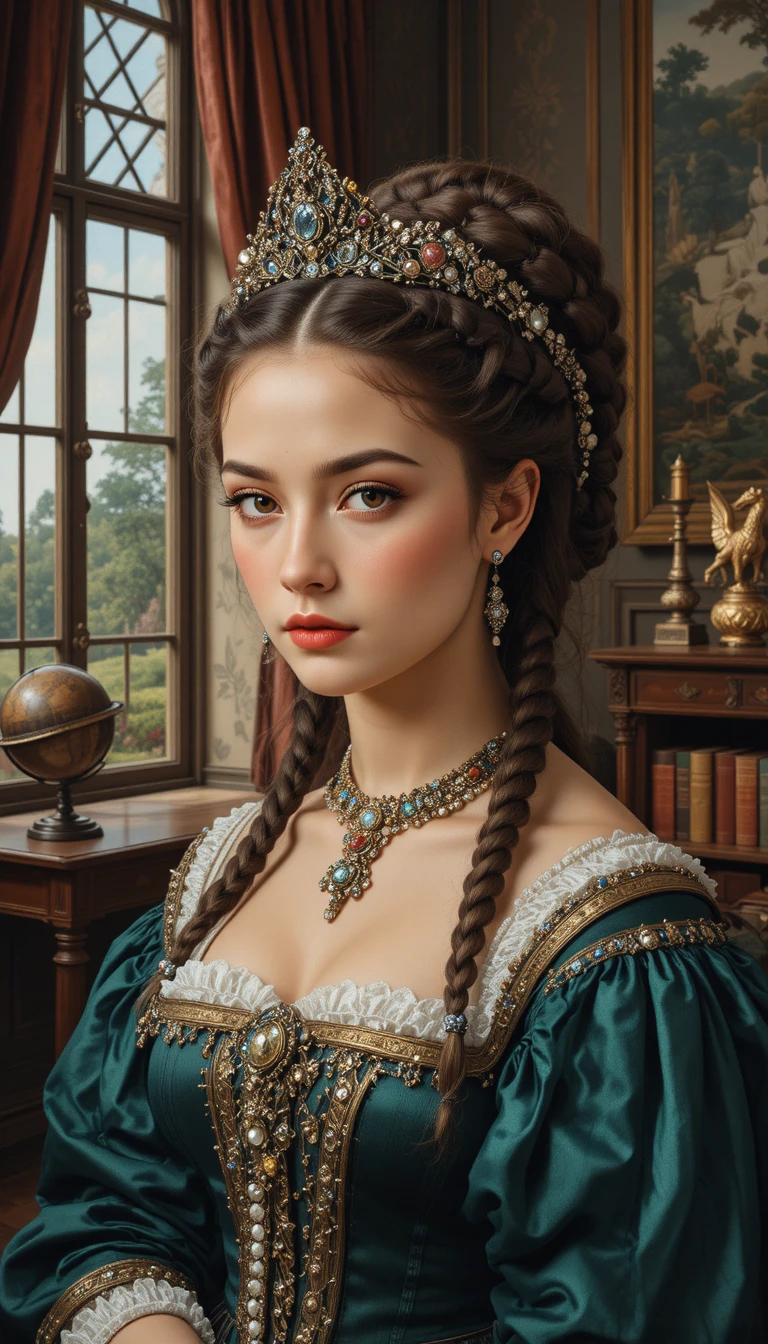 Renaissance noblewoman portrait in a grand palace study