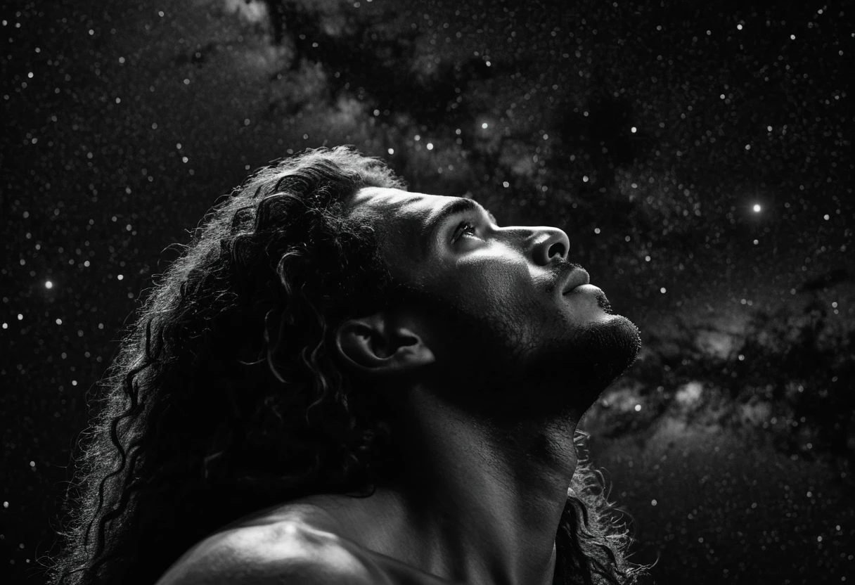 Man gazing up at the stars in an intimate night sky