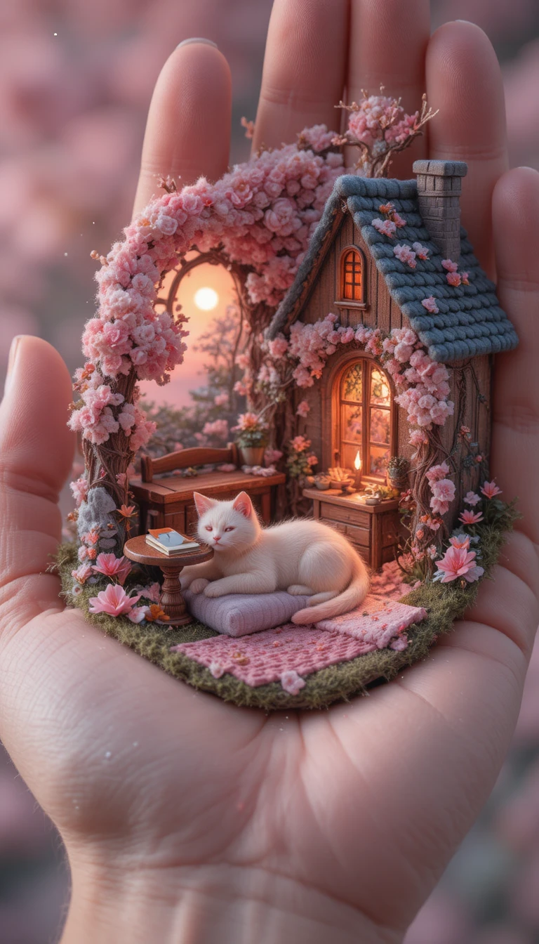 Miniature fairytale garden in the palm of a hand