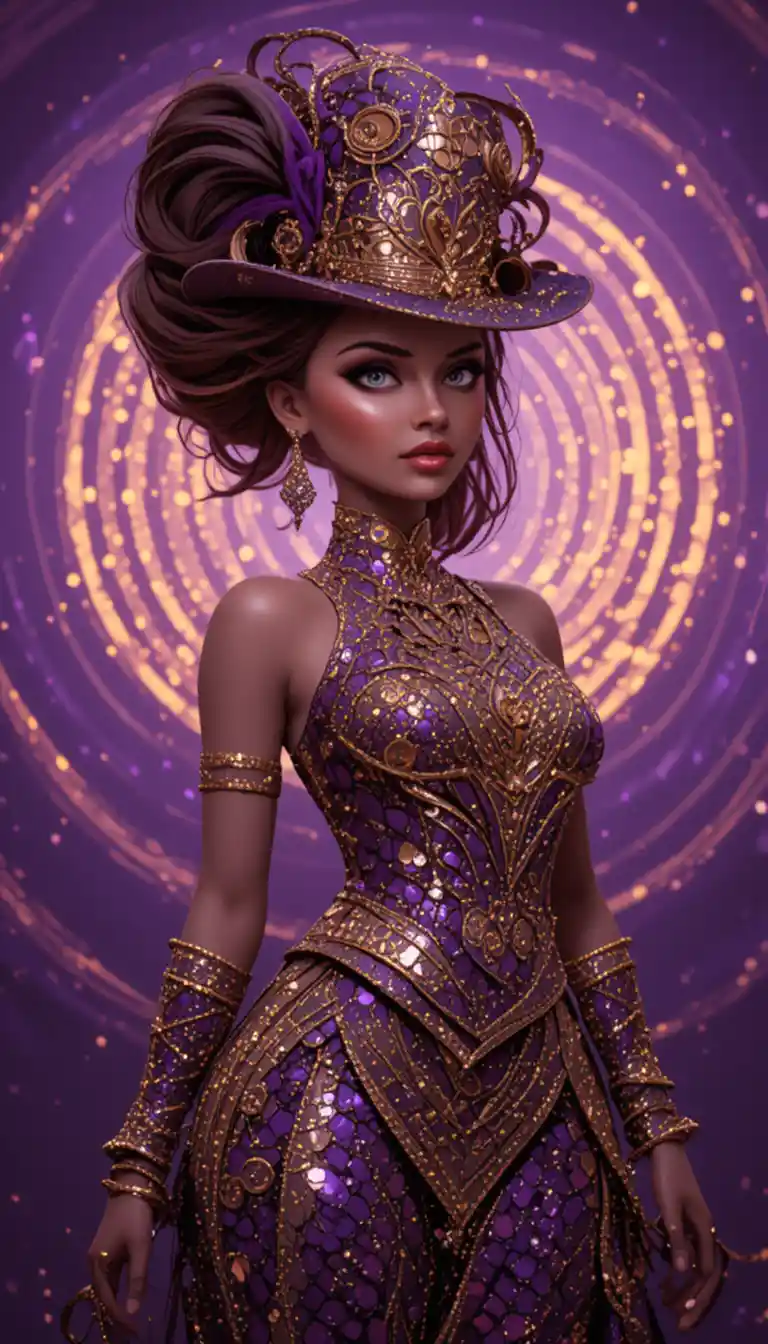 Victorian fashion woman with glowing abstract circle background