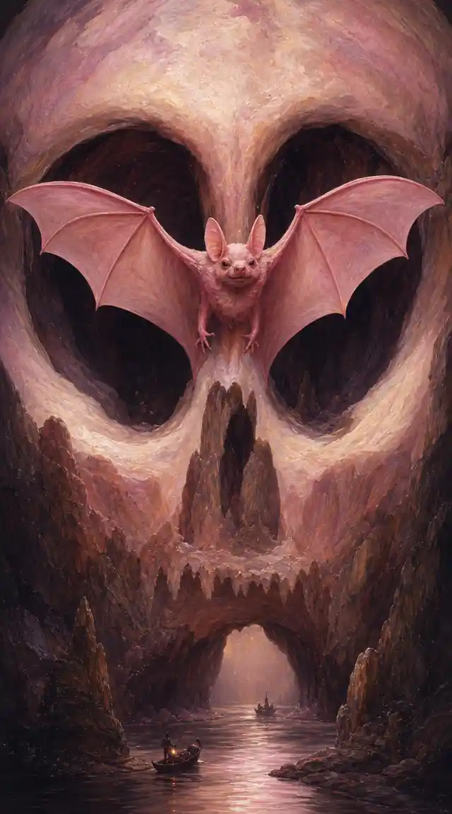 Surreal pink bat in flight fine art illustration