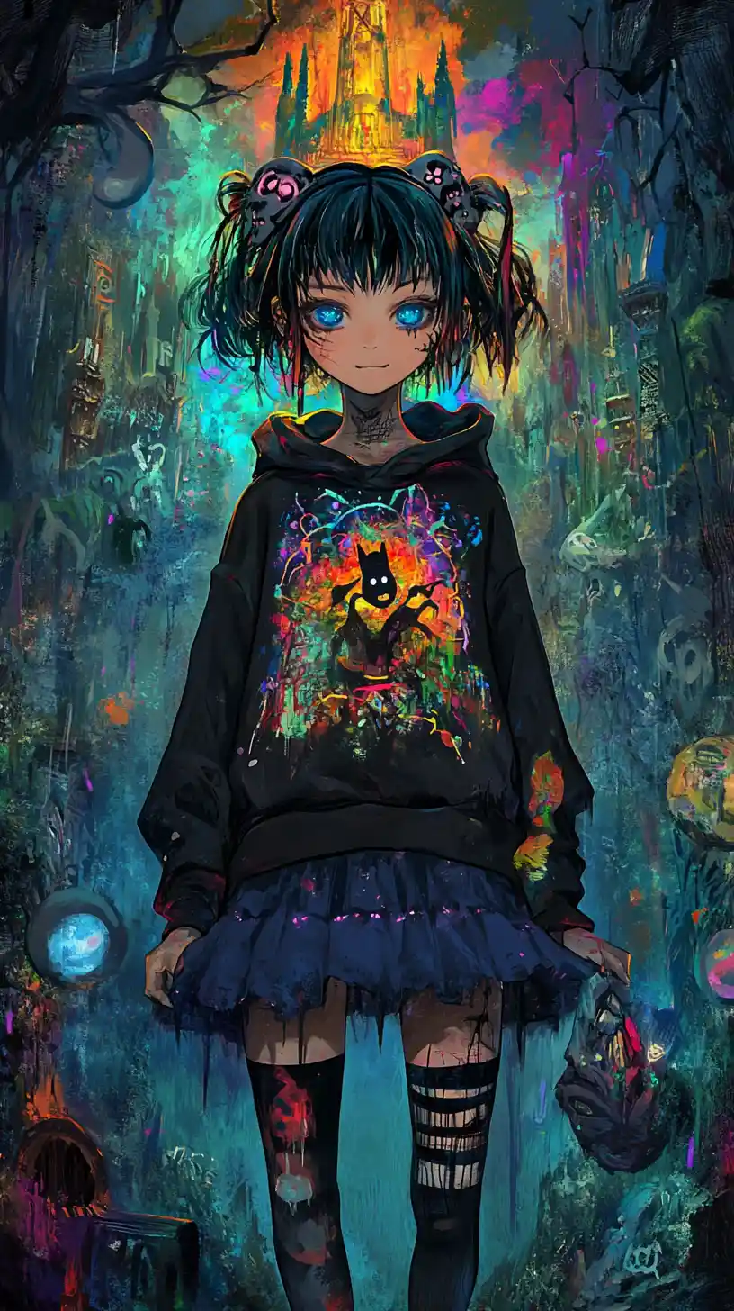 Graffiti girl with spray paint in a ruffled skirt