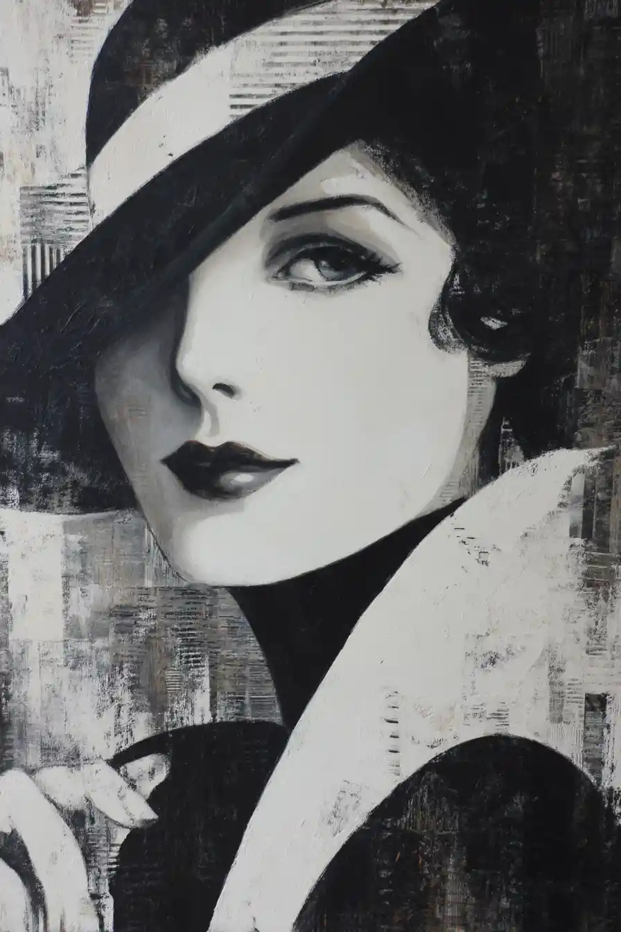 Art Deco portrait of a lady in semi profile with hat