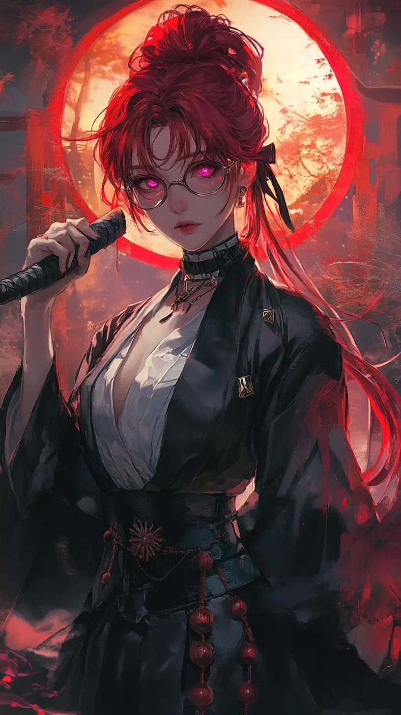 Anime girl with red hair smoking in formal outfit