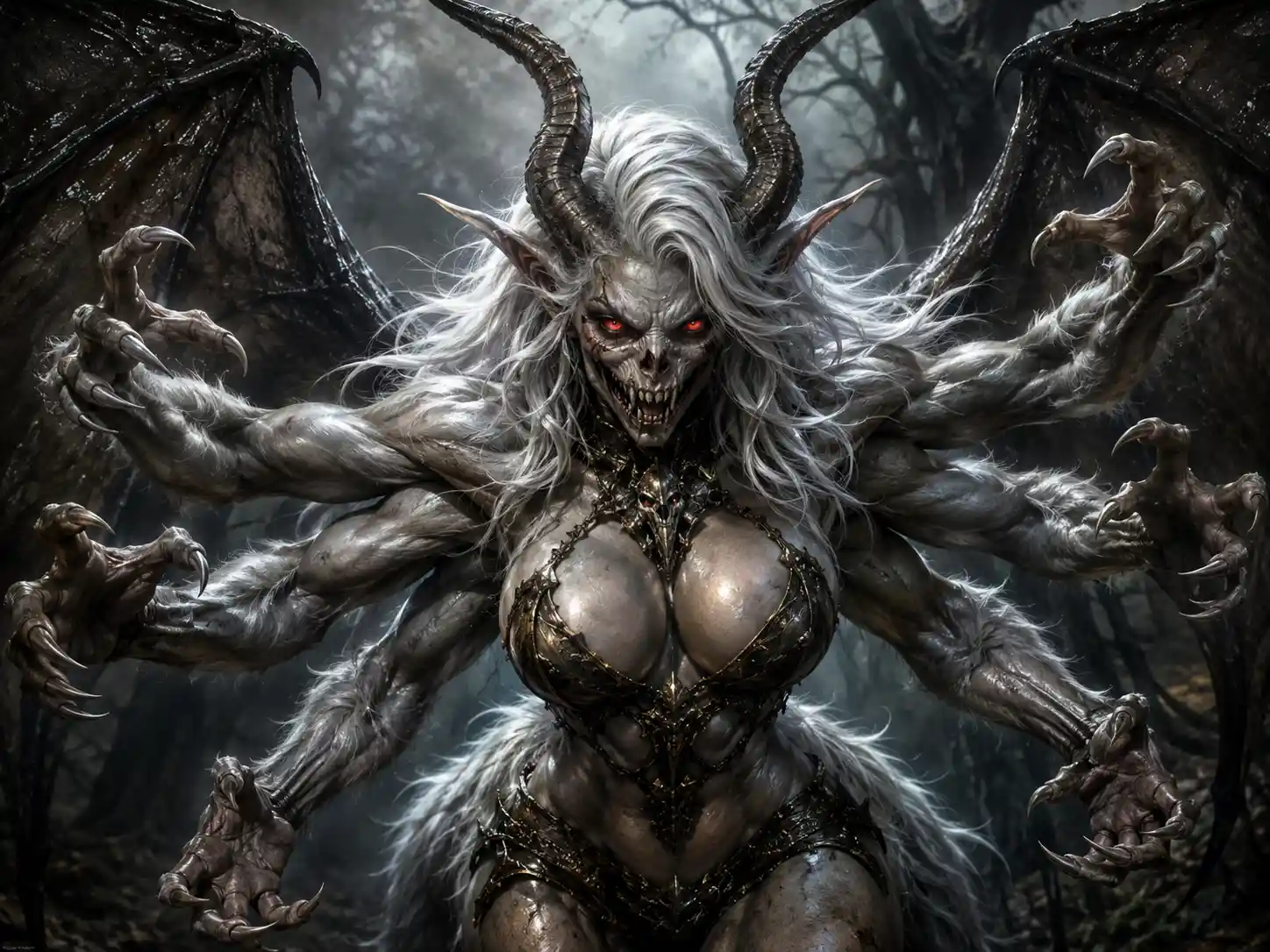 Dark fantasy heroine in a misty forest close up