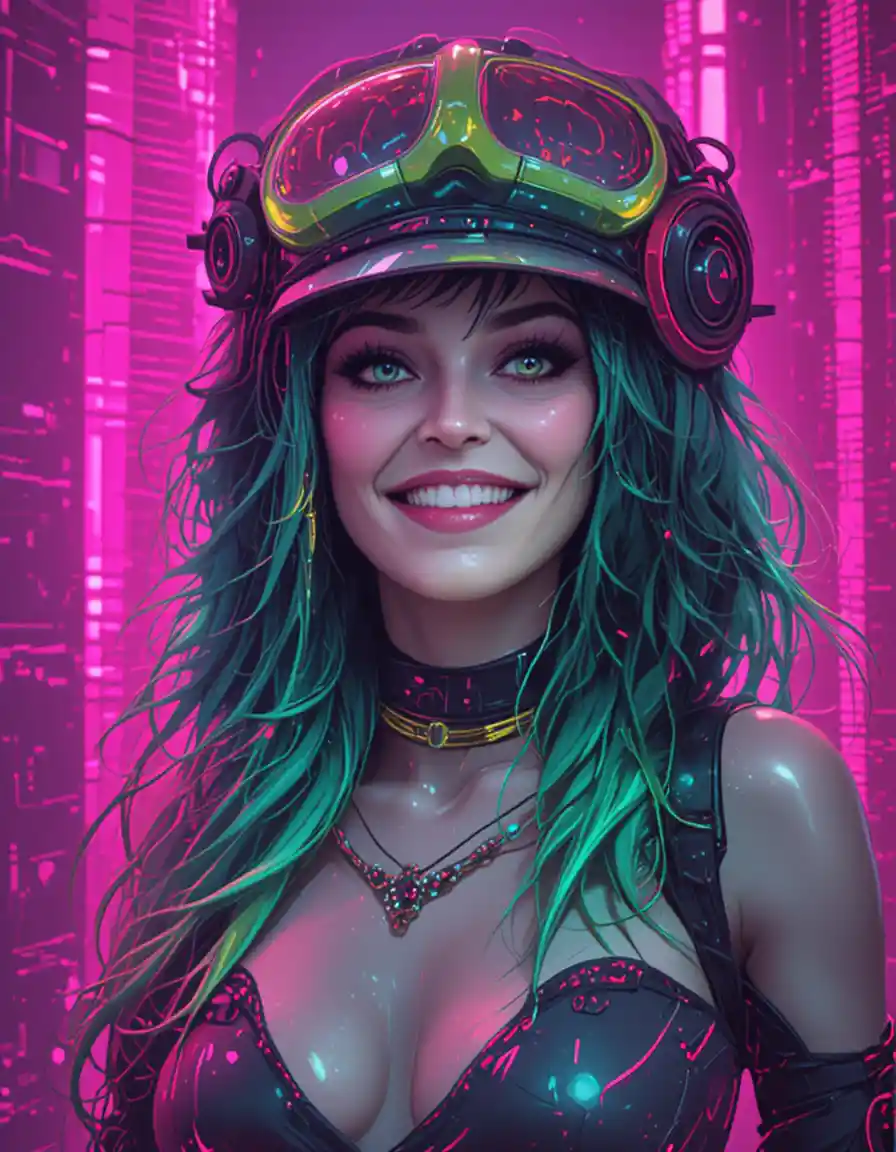 Futuristic neon haired woman in cyberpunk y2k style