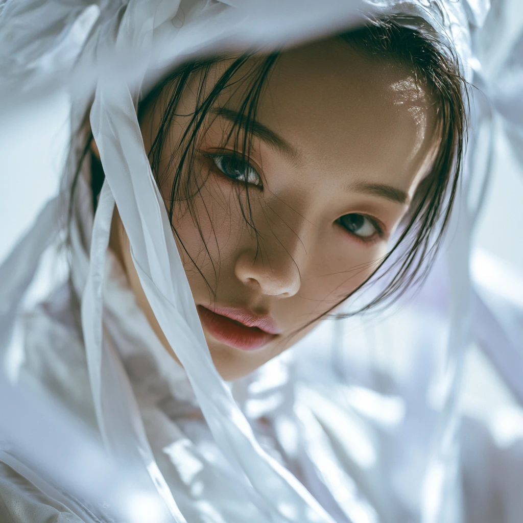 Young woman in white traditional dress in soft outdoor light