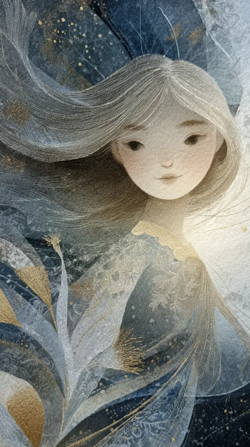 Dreamy celestial illustration of a serene whimsical child