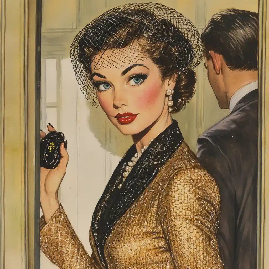 Elegant woman in gold gown offering her hand in profile