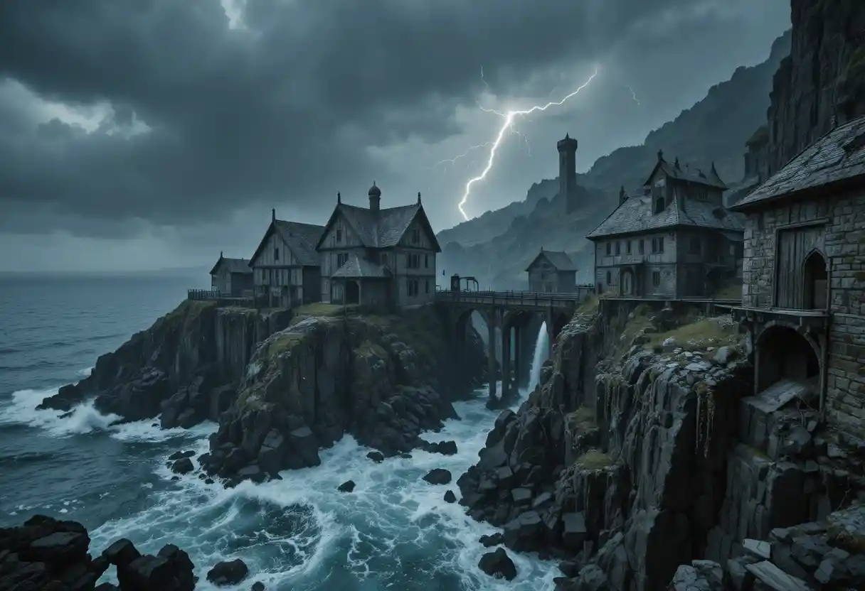 Ancient coastal fortress above a raging northern sea