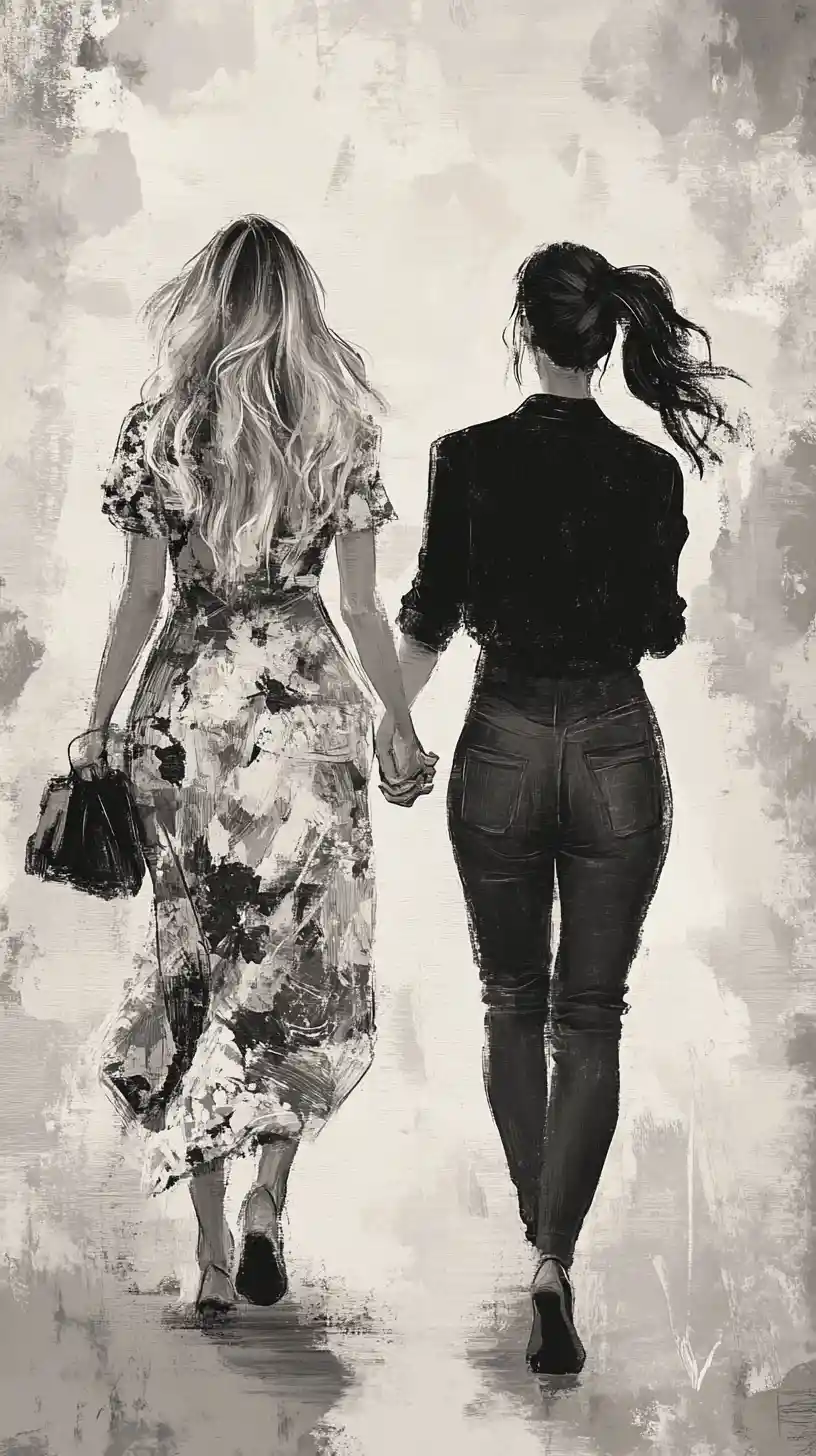 Two stylish women holding hands on a paris city street