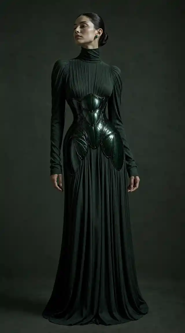 Woman in beetle shell corset dress in fine art style