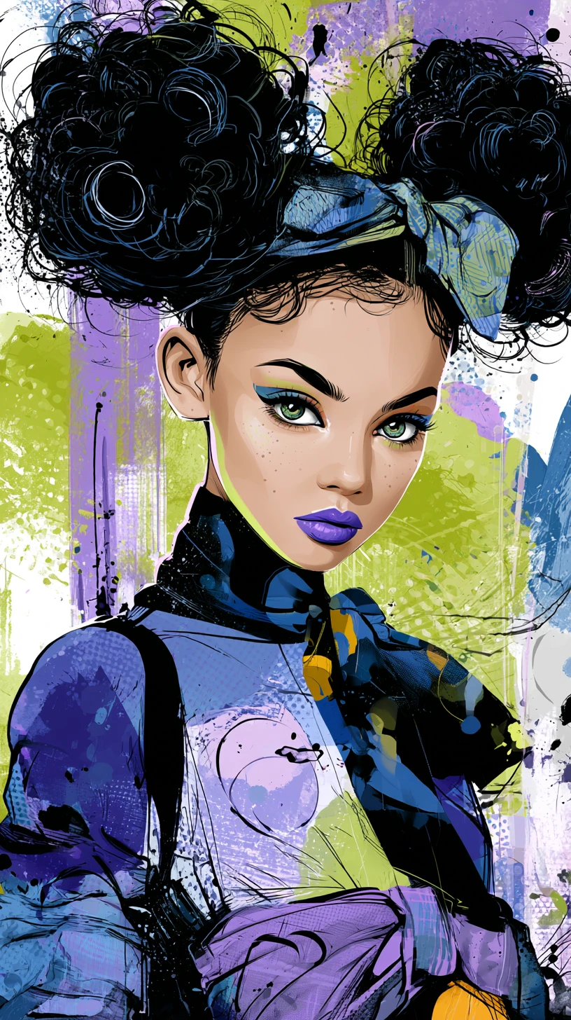 Ilustración de mujer de moda estilo arte pop con coletas rizadas
