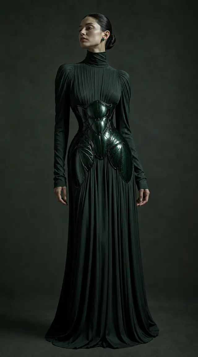 Woman in beetle shell corset dress in fine art style