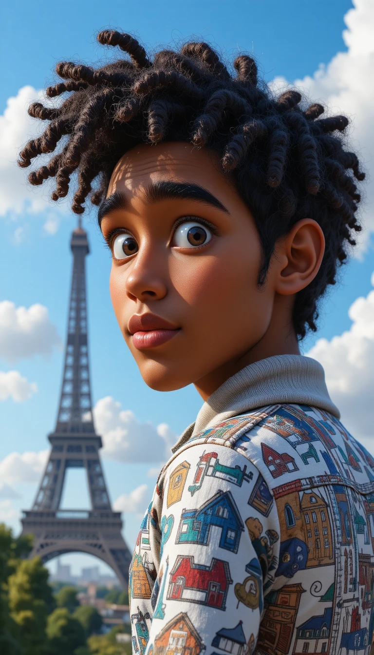 Pixar style cotton doll portrait of a curly haired man