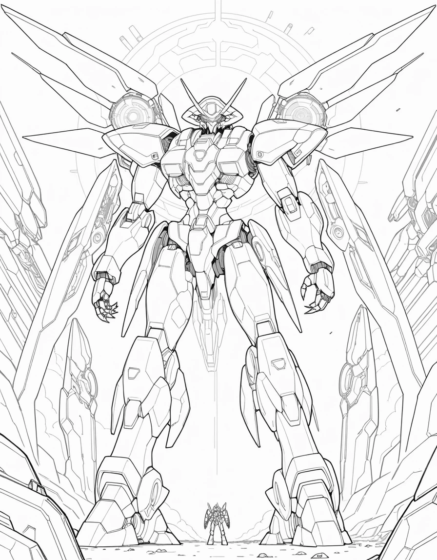 Giant emperor mecha towering over a futuristic battlefield