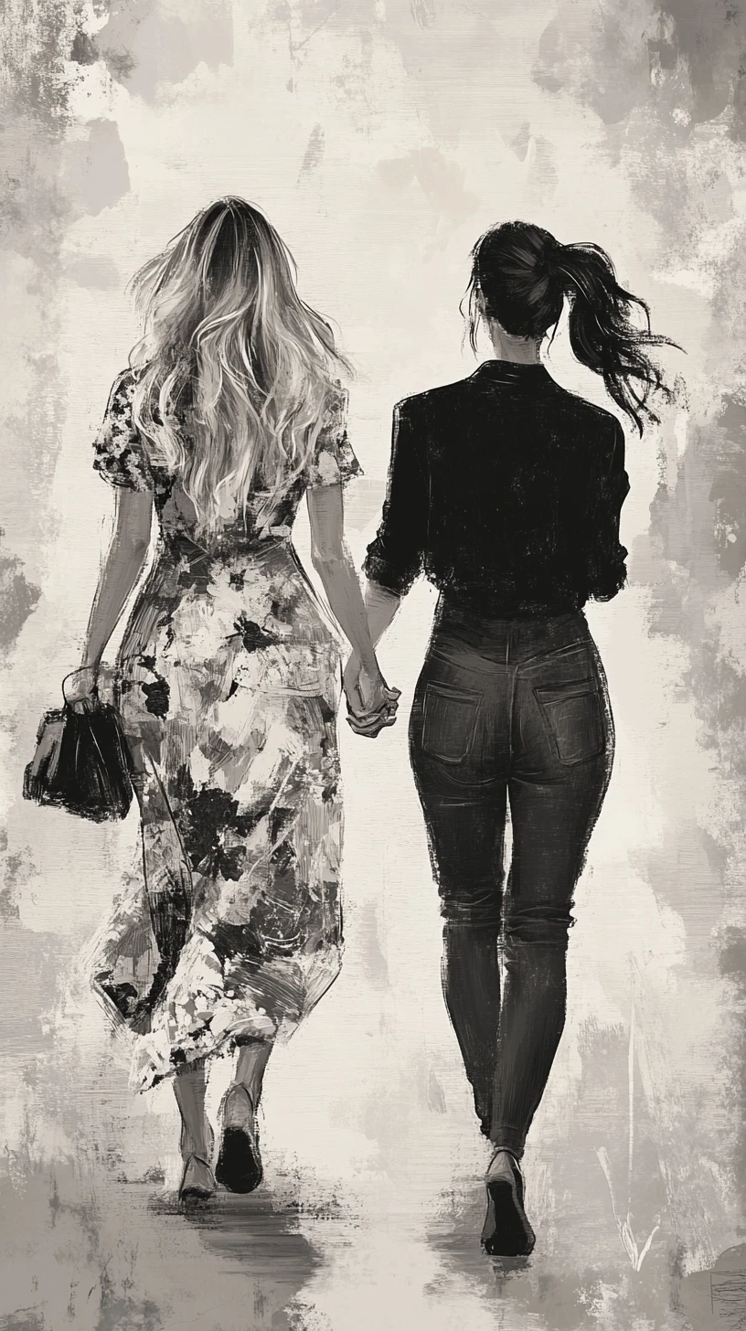 Two stylish women holding hands on a paris city street