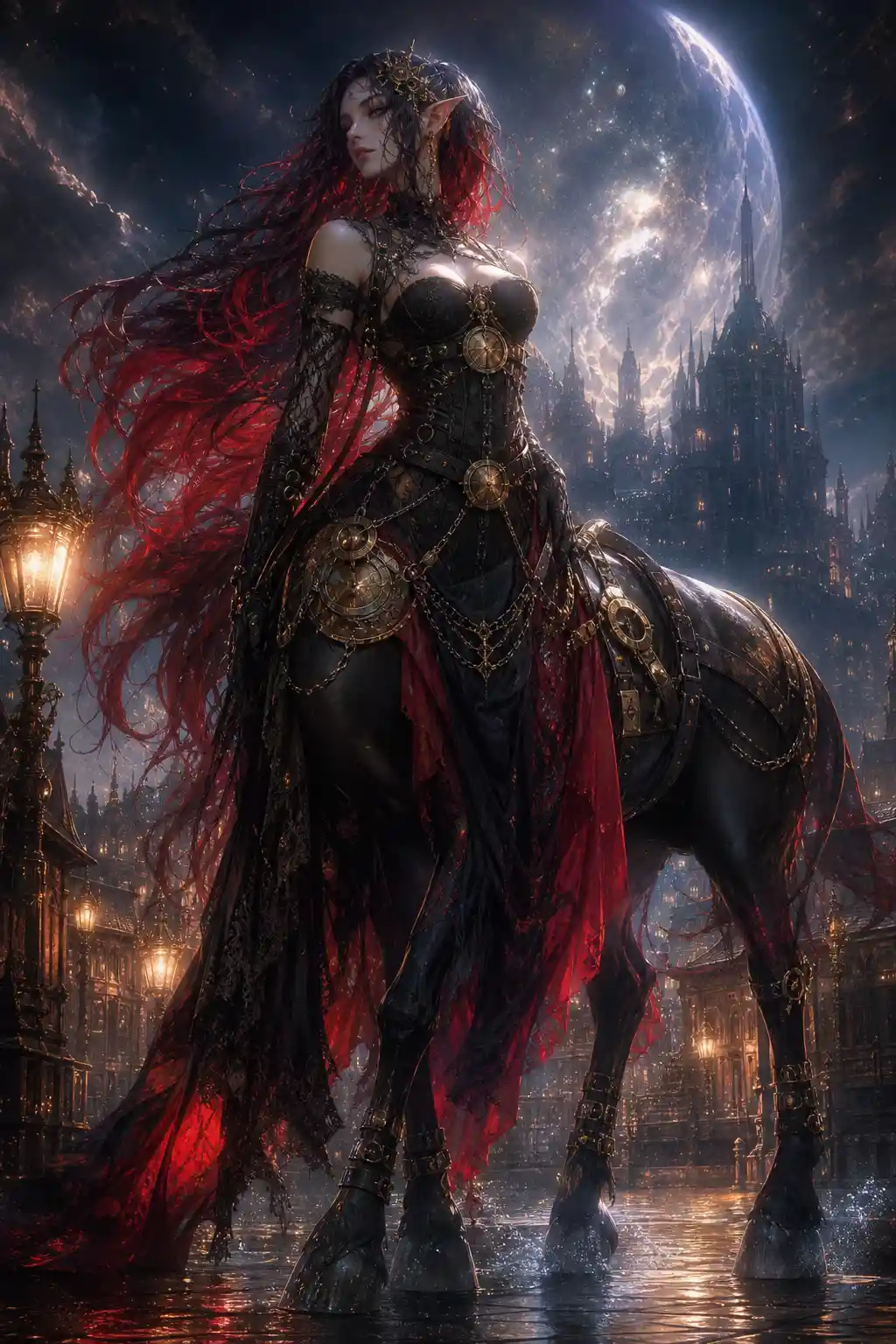 Steampunk fantasy elven woman in detailed digital painting