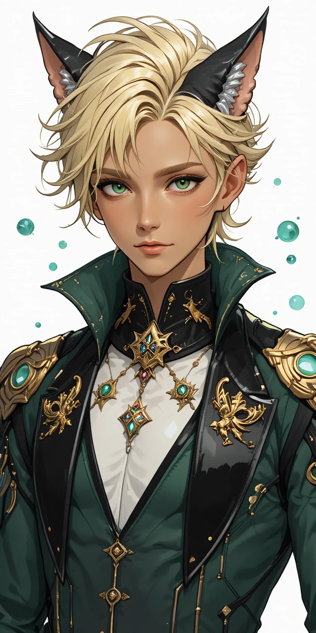 Anime fantasy man with cat ears and golden aura of luck