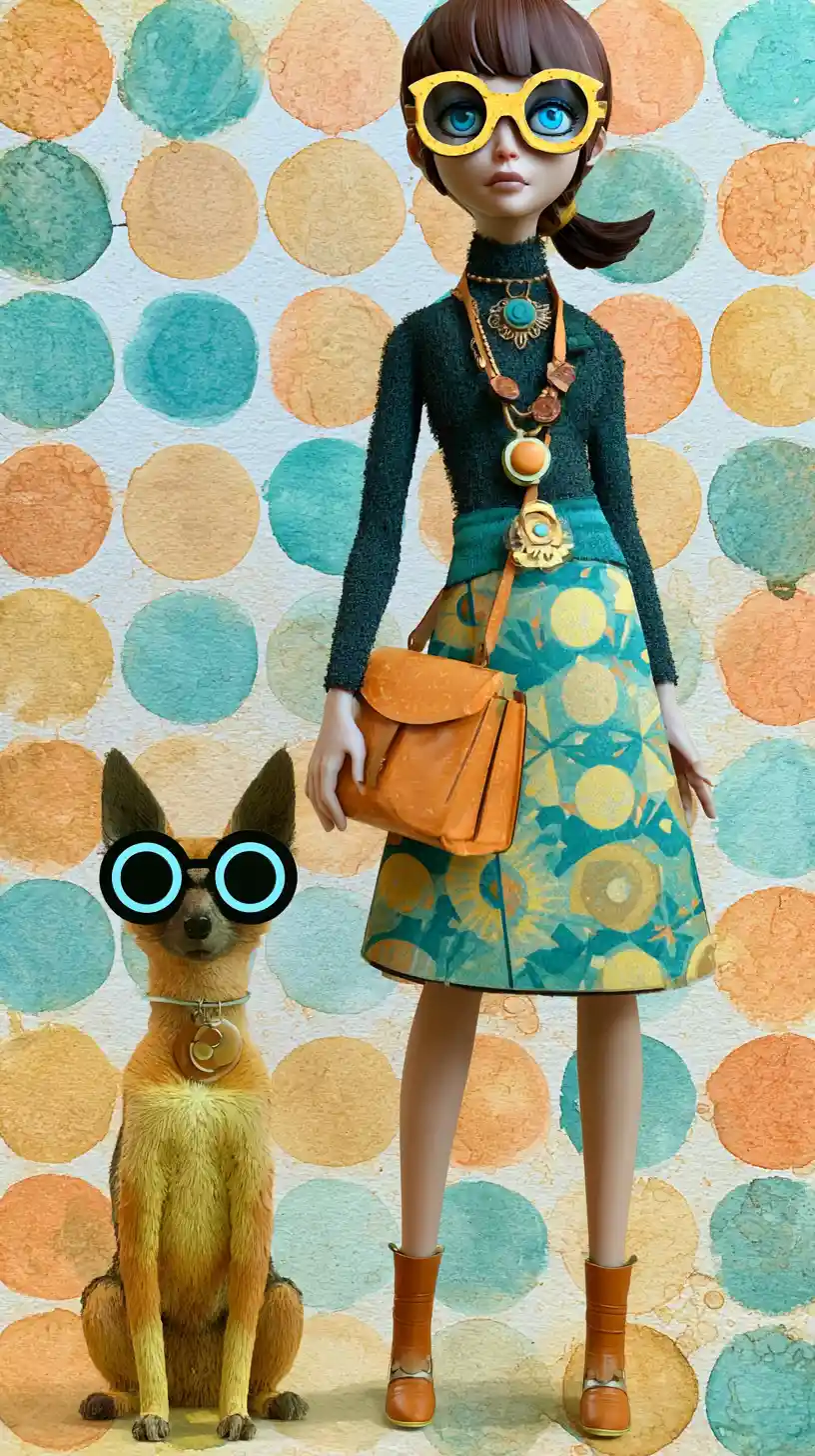 Quirky retro futuristic woman with funky glasses and pet