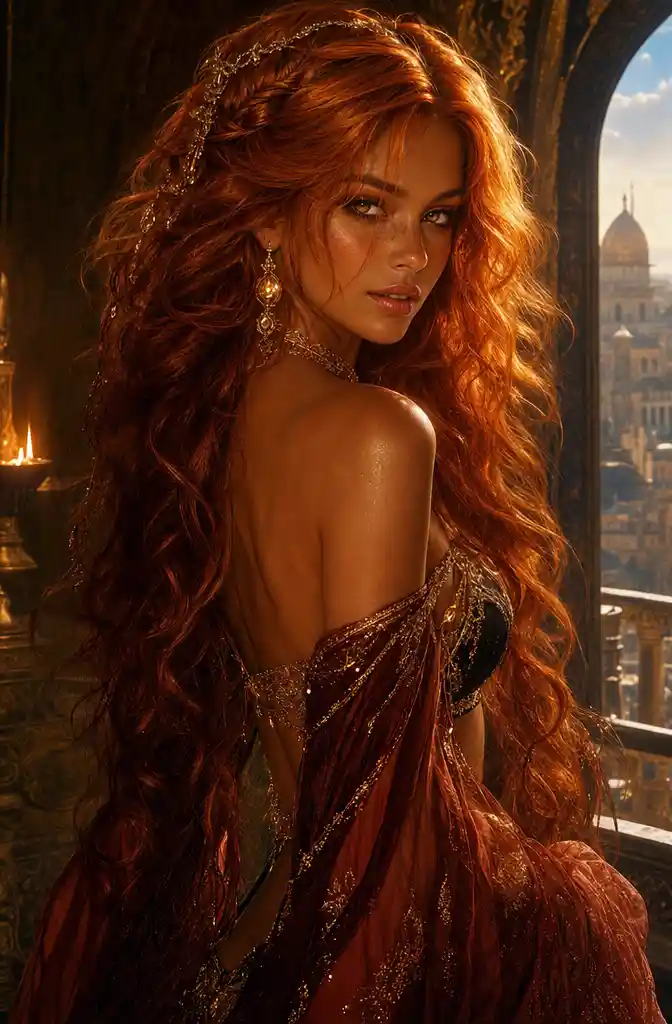 Glamorous Young Woman With Amber Eyes And Ginger Hair