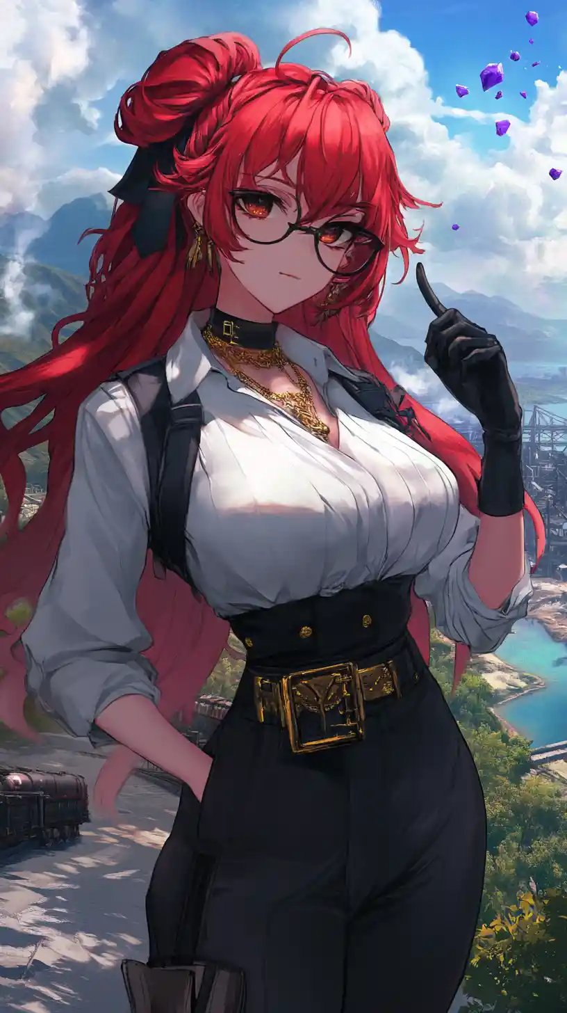 Irritated anime girl in formal outfit smoking a cigarette