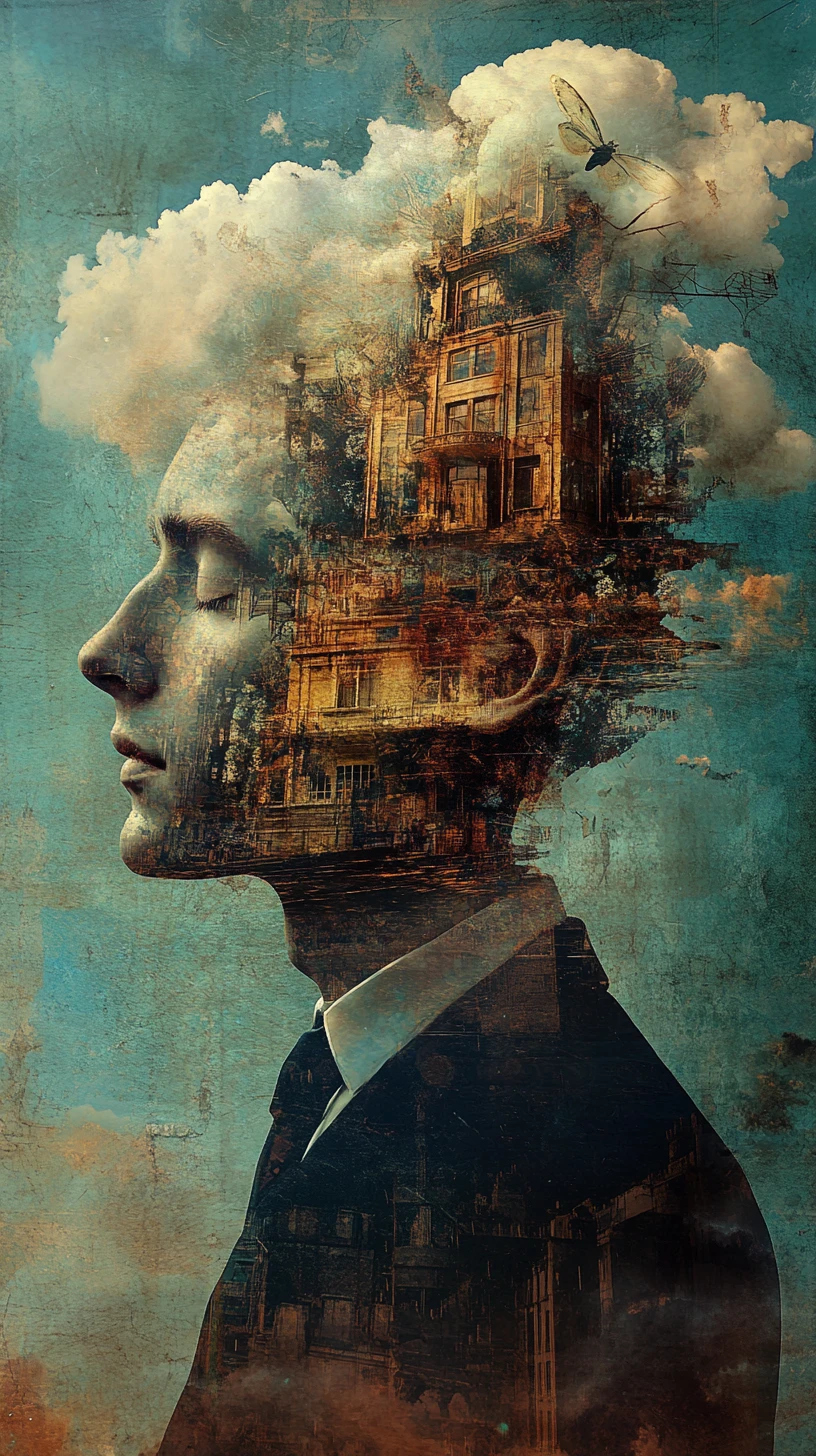 Expressive typographic portrait of a man with bold words